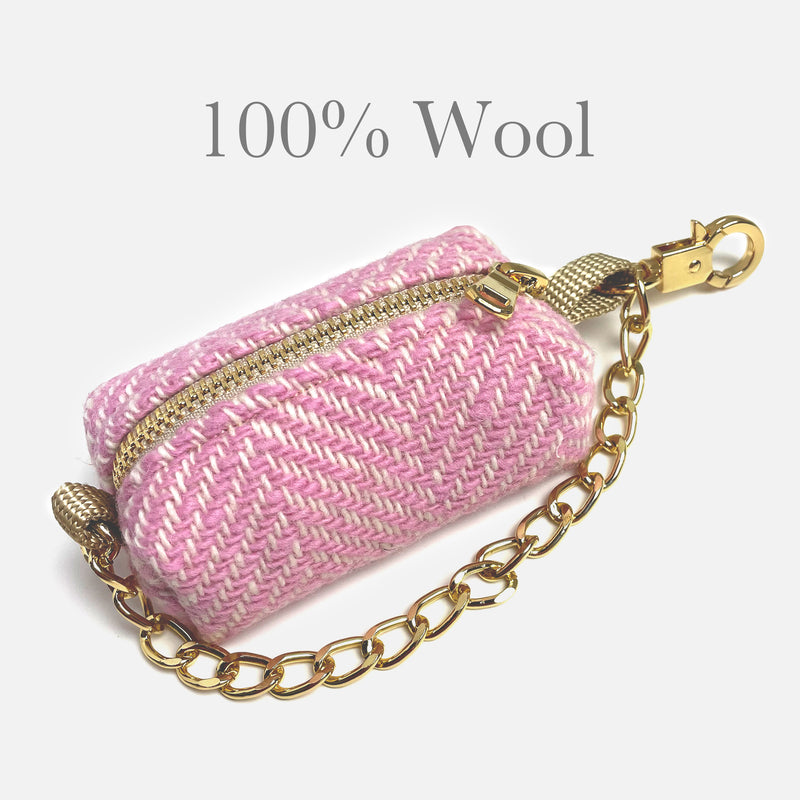 Dog poop bag dispenser ~ 100% Wool in Chevron Pink - small dog harness, small dog carrier by Lutii pet design