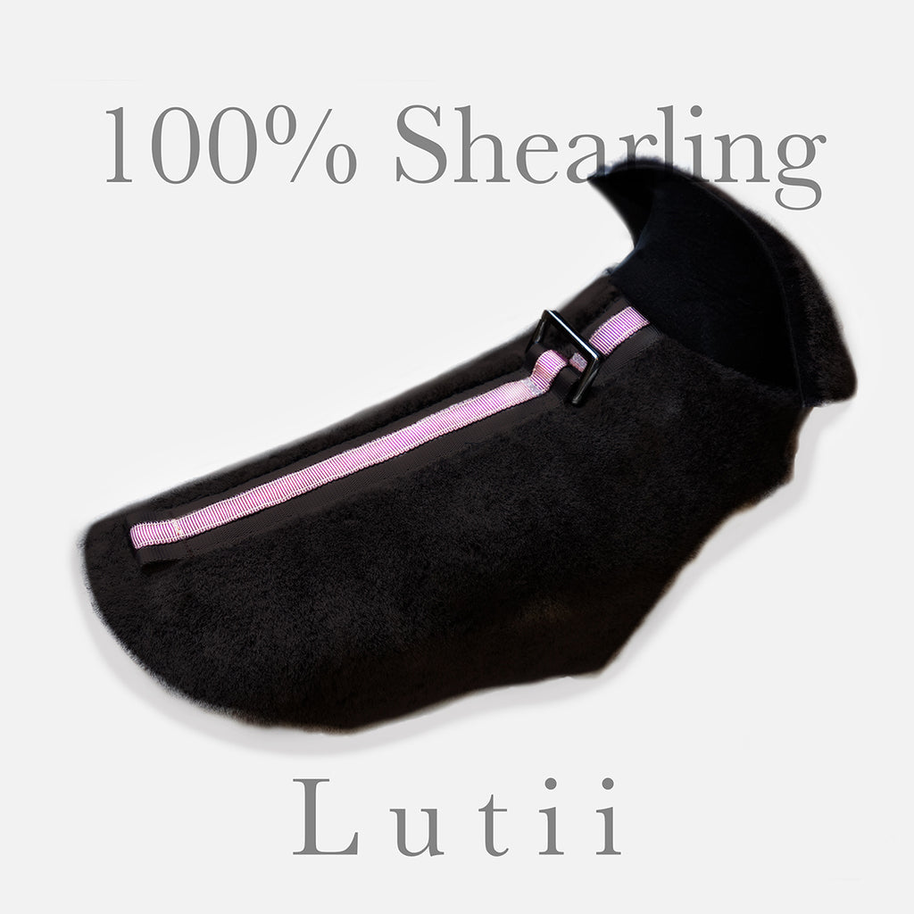"BLACK BEAUTY FUR"-100% shearling handmade winter dog coat - small dog harness, small dog carrier by Lutii pet design