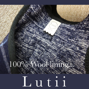 "NAVY GRID"-All 100% wool w/real shearling handmade winter dog coat - small dog harness, small dog carrier by Lutii pet design