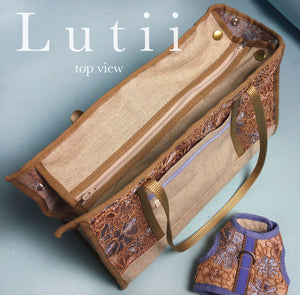 "LUCAS LACE"-Dog carrier, airy, non-overheating, lightweight bronze lace tote. - small dog harness, small dog carrier by Lutii pet design