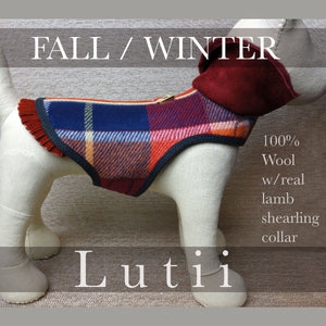 "SCOTTY"-All 100% wool w/real shearling handmade winter dog coat - small dog harness, small dog carrier by Lutii pet design