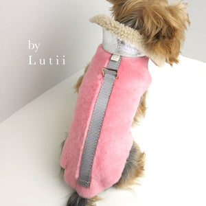 pink_fur_shealing_dog_coat_best_fur_coat_for_dogs_designer_coat-Lutii_top_view1_dog_wearing_coat